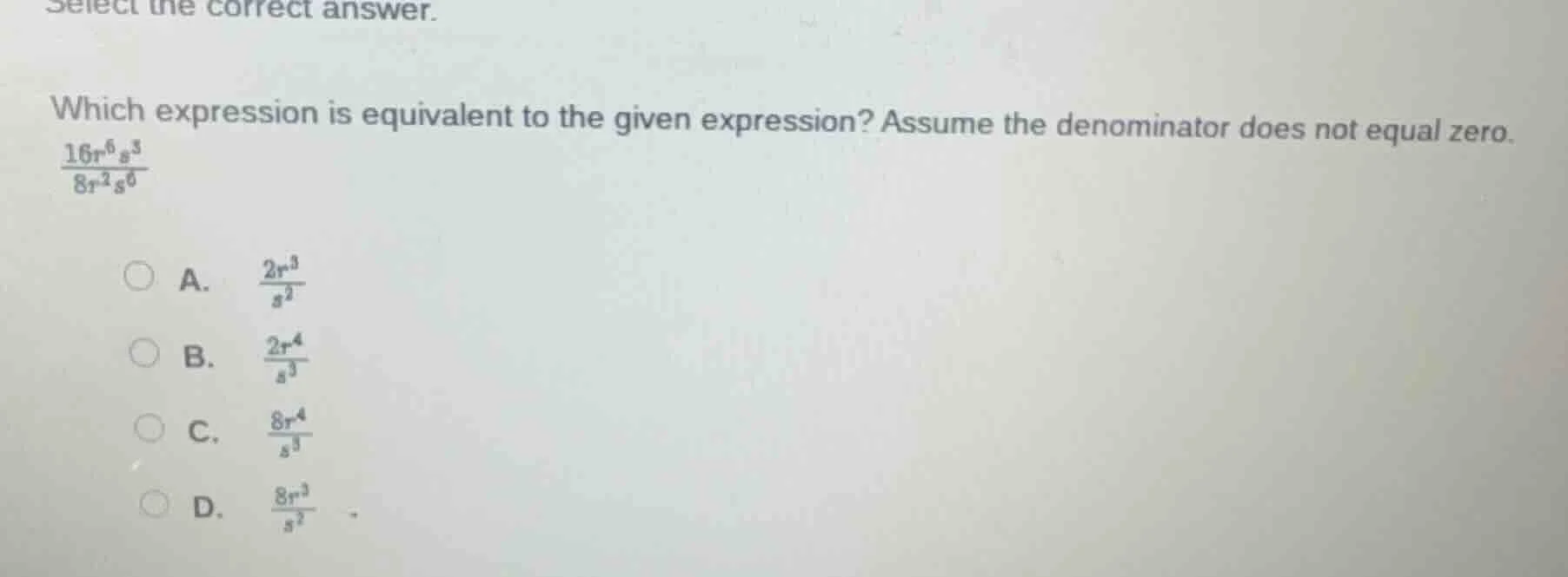 select the correct answer. which expression is equivalent to the given …