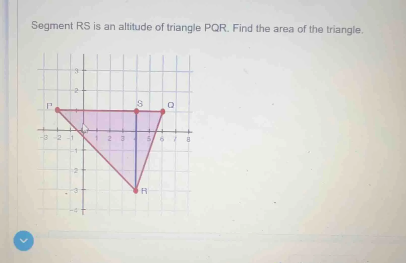 segment rs is an altitude of triangle pqr. find the area of the triangl…