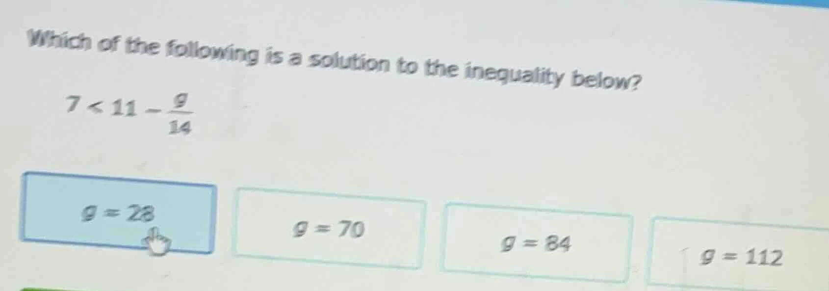 which of the following is a solution to the inequality below? $7 < 11 -…