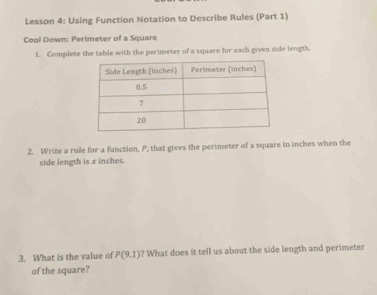 lesson 4: using function notation to describe rules (part 1) cool down:…