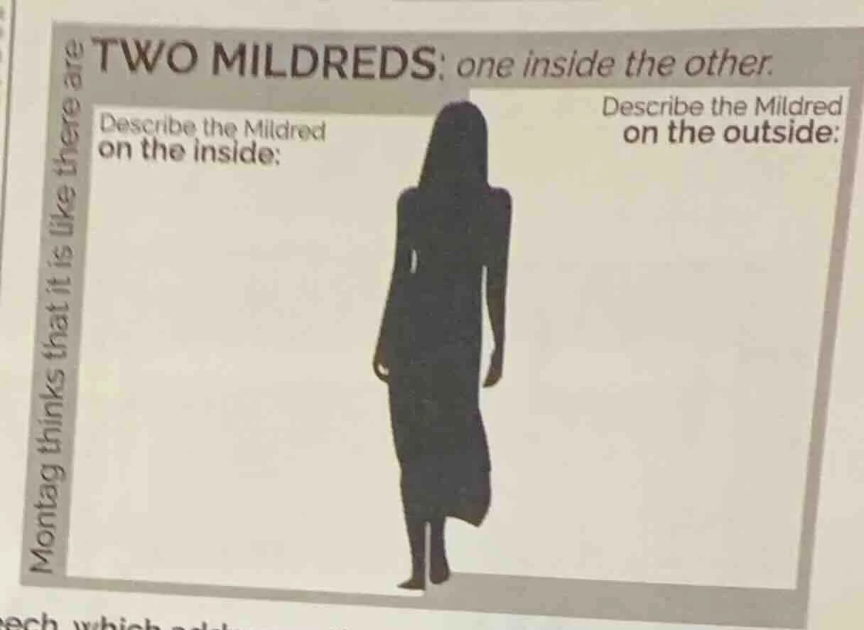 montag thinks that it is like there aretwo mildreds: one inside the oth…