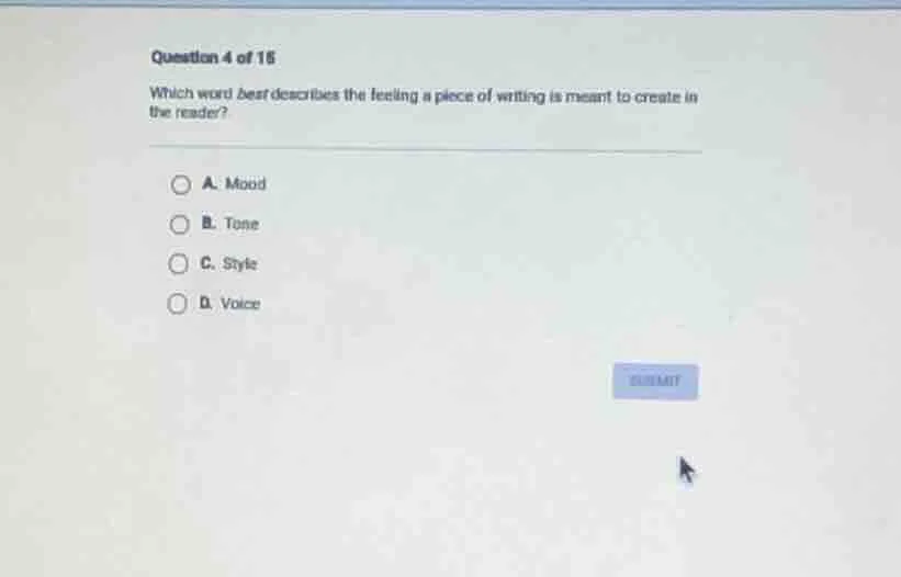 question 4 of 15 which word best describes the feeling a piece of writi…