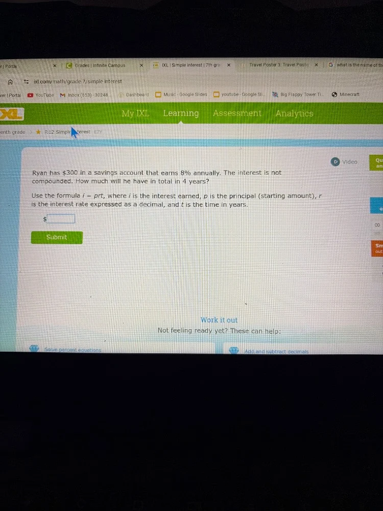 ryan has $300 in a savings account that earns 8% annually. the interest…