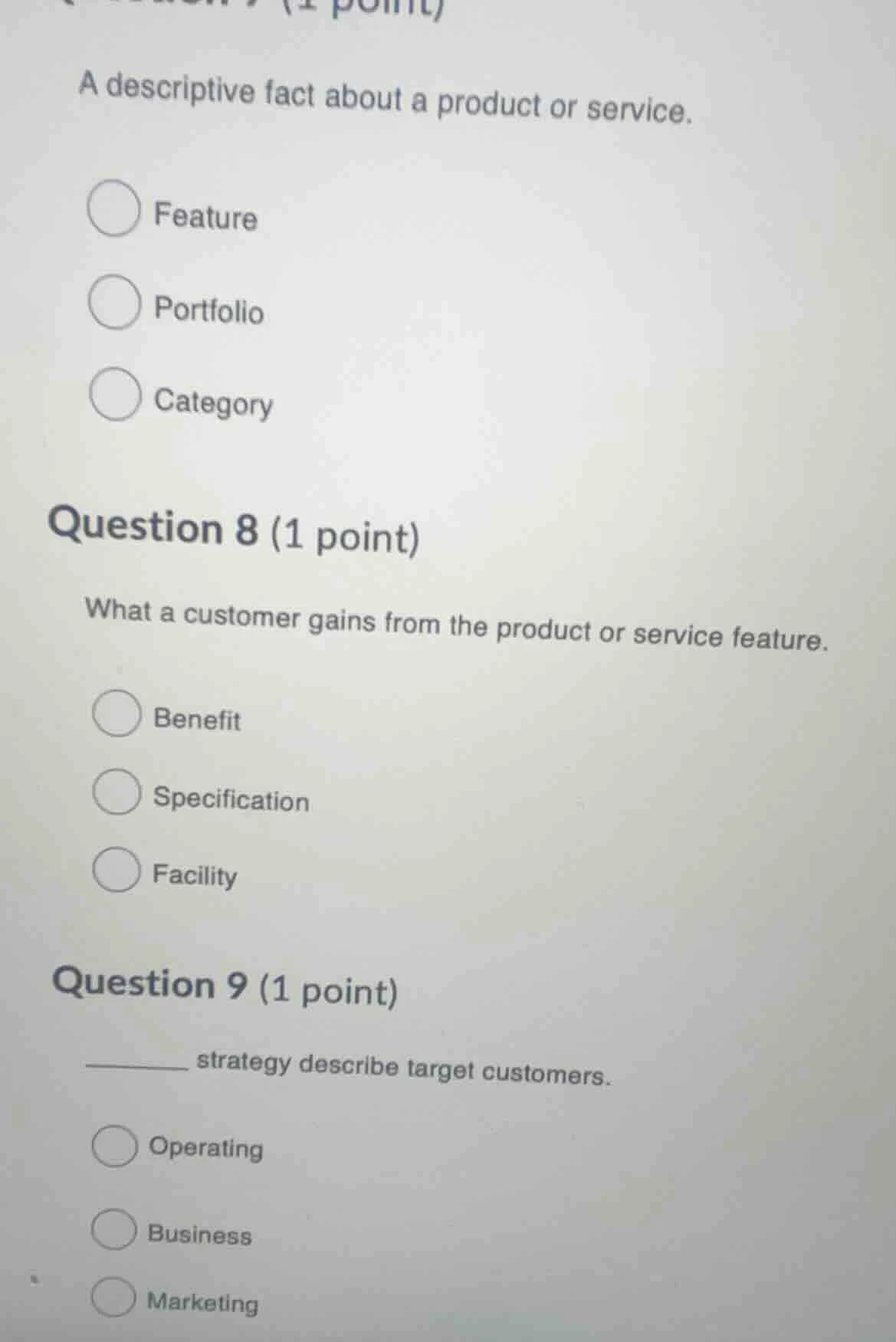 a descriptive fact about a product or service. feature portfolio catego…