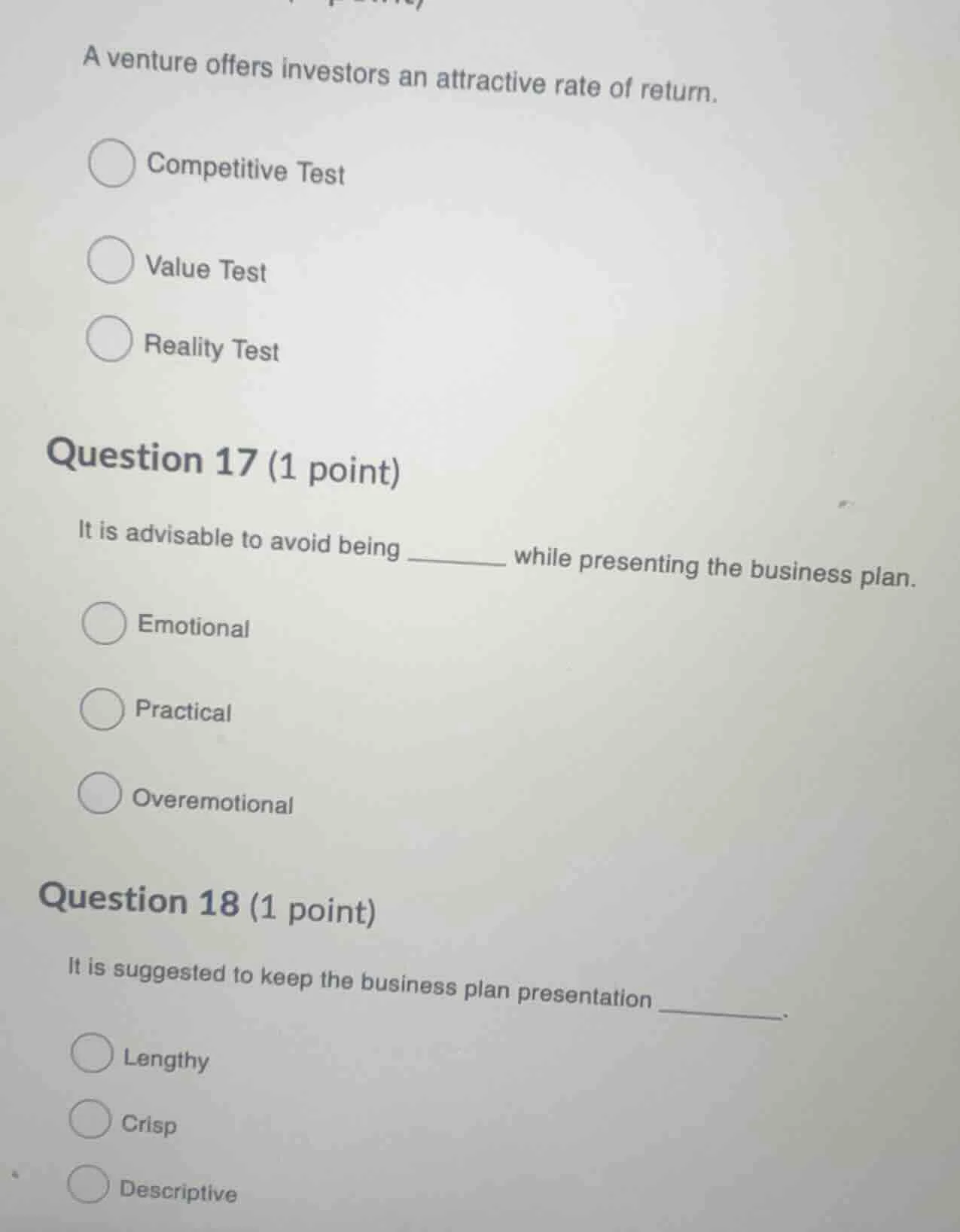 a venture offers investors an attractive rate of return. competitive te…