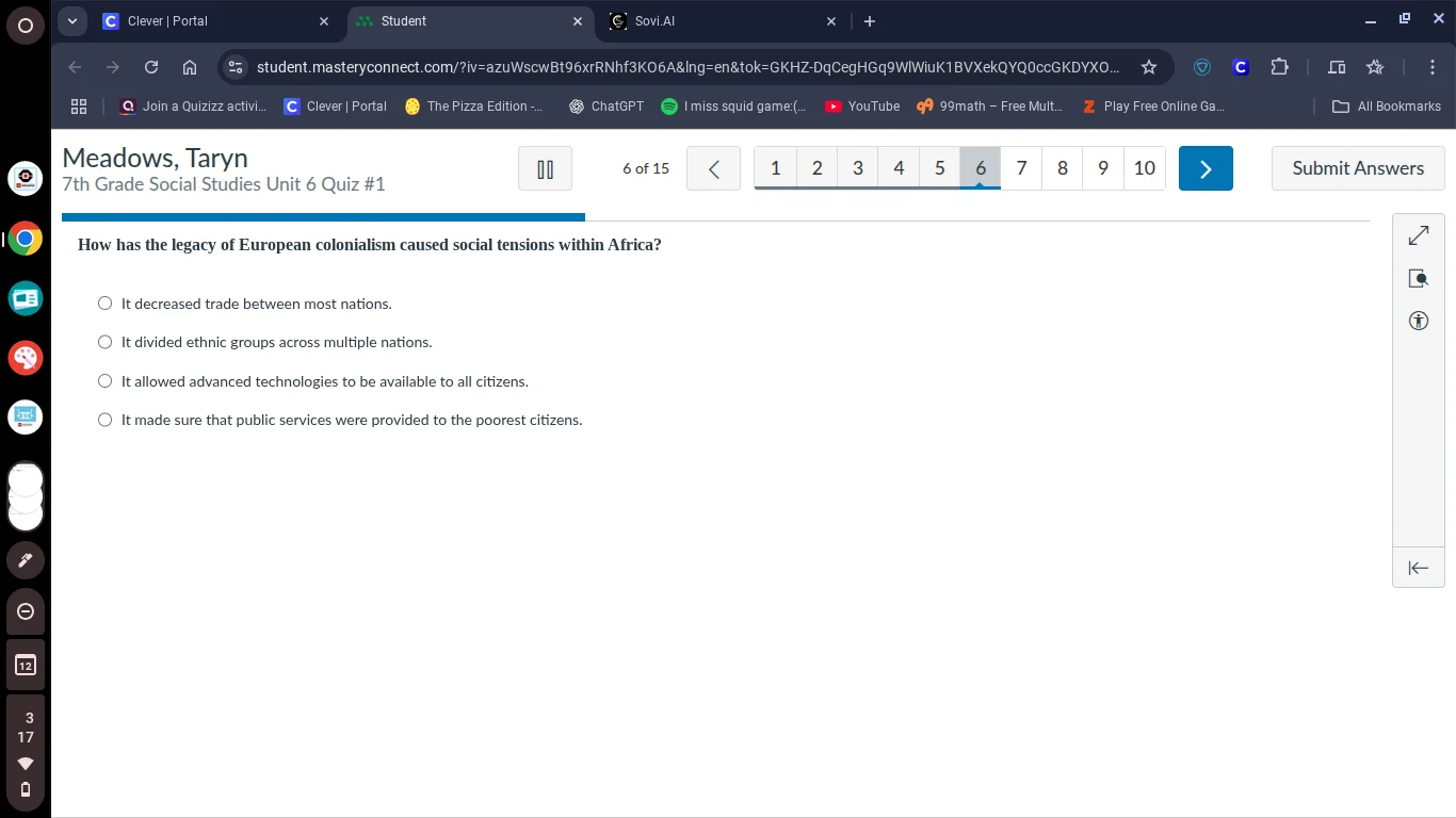 meadows, taryn 7th grade social studies unit 6 quiz #1 6 of 15 how has …