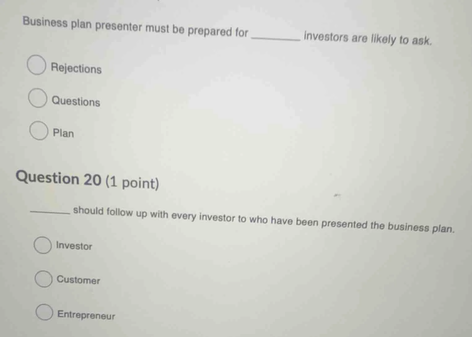 business plan presenter must be prepared for ______ investors are likel…