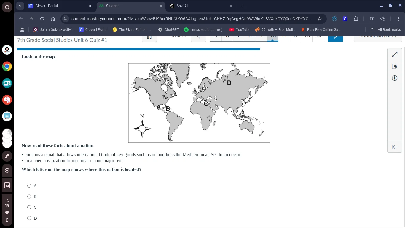 7th grade social studies unit 6 quiz #1 look at the map. now read these…