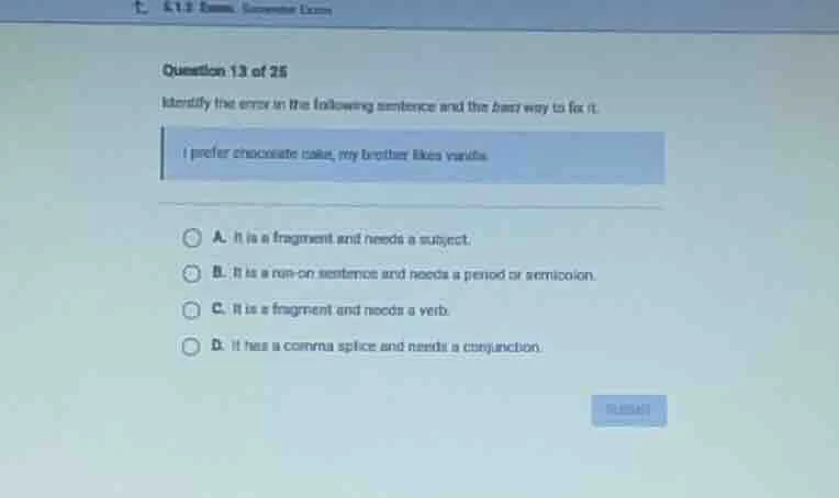 question 13 of 25 identify the error in the following sentence and the …