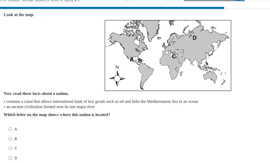 look at the map. now read these facts about a nation. • contains a cana…
