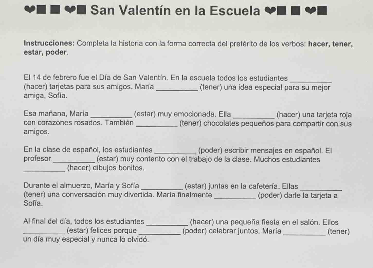 ♥■ ■ ♥■ san valentín en la escuela ♥■ ■ ♥■ instrucciones: completa la h…