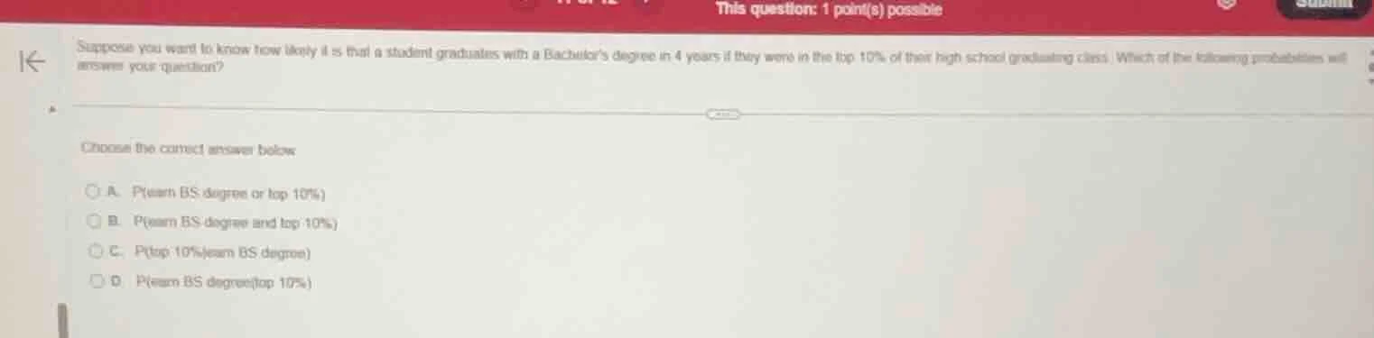 this question: 1 point(s) possible suppose you want to know how likely …