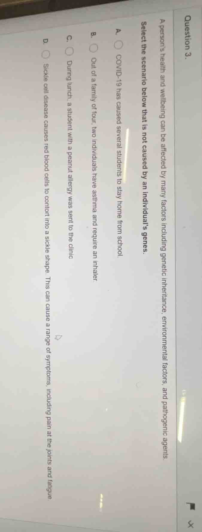 question 3.a persons health and wellbeing can be affected by many facto…