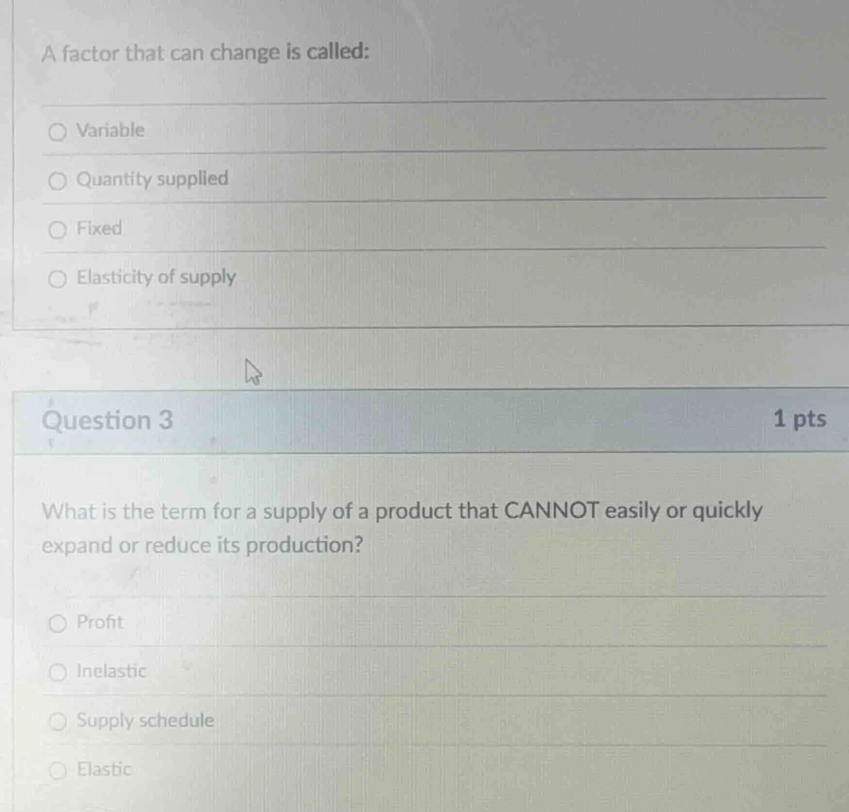 a factor that can change is called: ○ variable ○ quantity supplied ○ fi…