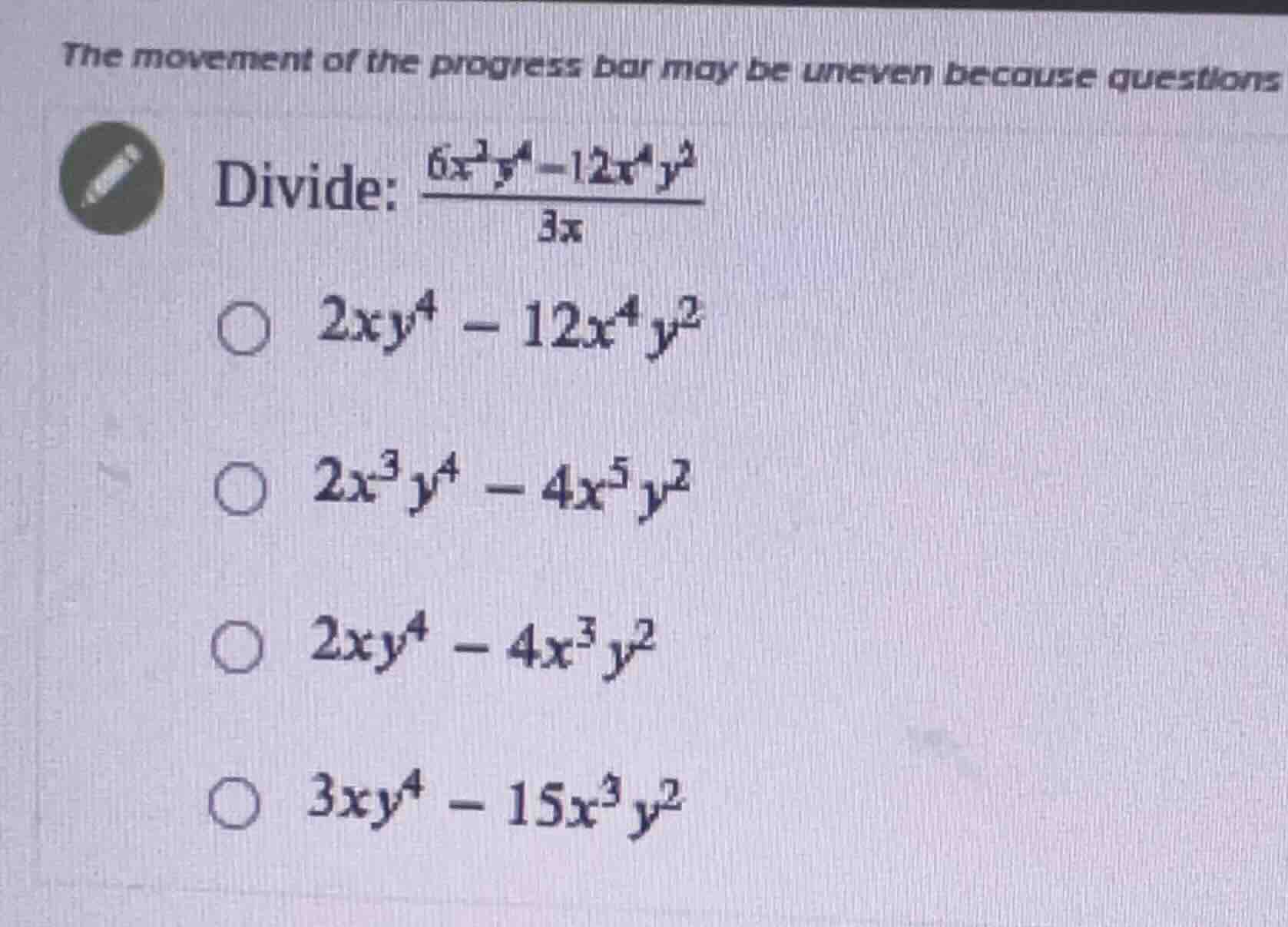 the movement of the progress bar may be uneven because questions divide…