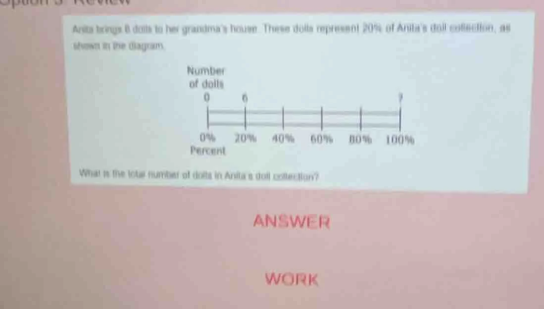 anita brings 6 dolls to her grandmas house. these dolls represent 20% o…